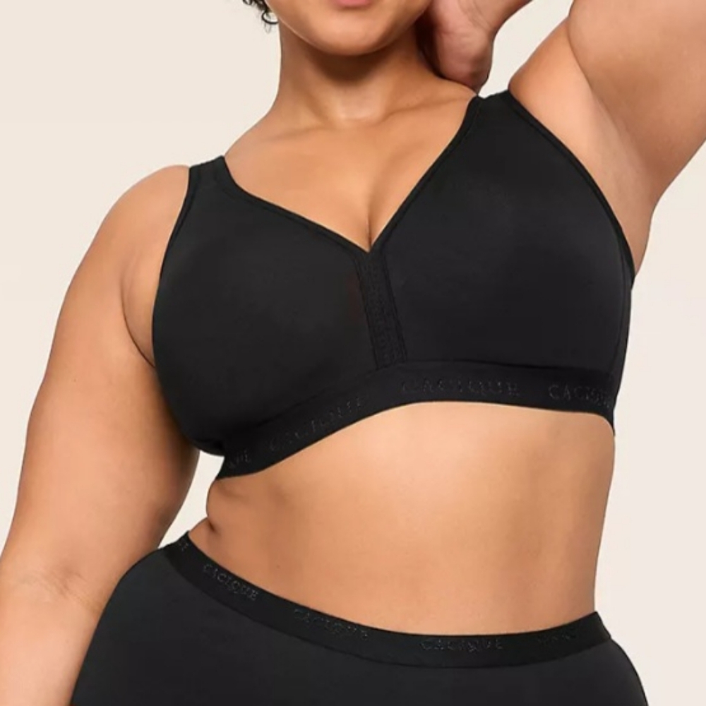 42DD CACIQUE Cotton Lightly Lined No Wire Full Coverage Black Bra
